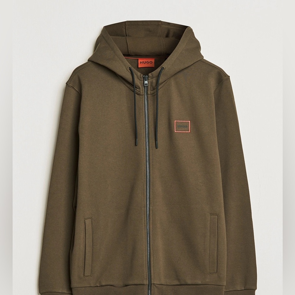 Men’s Hugo Boss Zipup Dorneol Logo Full Zip Hoodie Dark Green